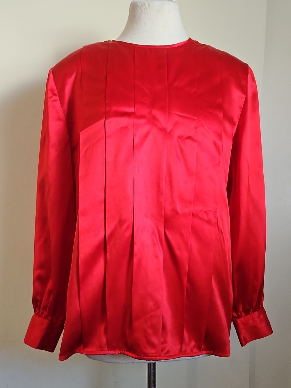 Spenser Jeremy Vintage Red Satin Silk Blouse Long Sleeve Size 14